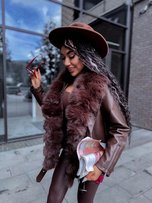 Choco jacket with brown fur "LUX FUR" FL47